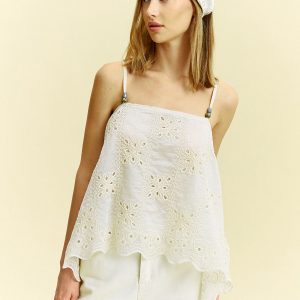 Semi-Sheer Embroidered Eyelet Cami Top