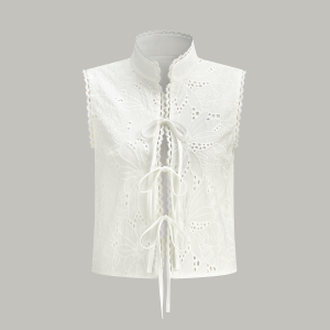 Sleeveless Eyelet Lace-Up Crop Top