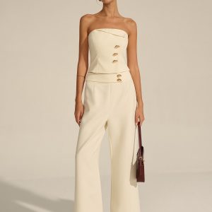 Metal Decor Mid-Waist Pants