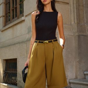 Belted Mid-Waisted Pleated Shorts