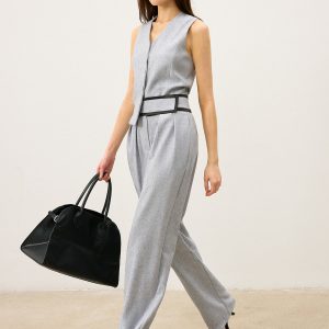 Contrast Waistband Wide - Leg Pants
