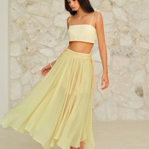 Drawstring Waist Maxi Skirt