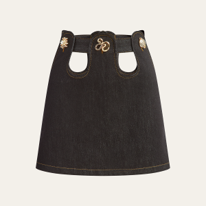 Metal Decor Cut-Out Denim Mini Skirt