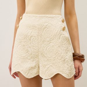 Wool-Blend Textured Jacquard Shorts with Metal Decor