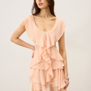 Semi-Sheer Ruffled Chiffon Mini Skirt