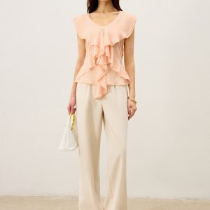 Semi-Sheer Ruffled Chiffon Blouse