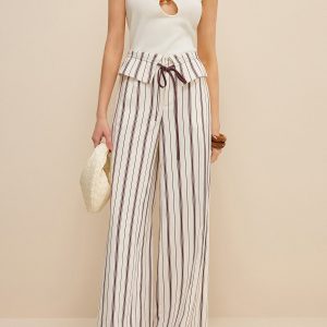 Striped Wide-Leg Pants with Peplum Waist