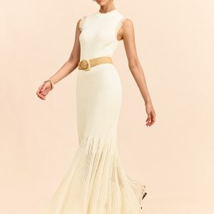 Tulle-Paneled Ruffled Knit Maxi Dress