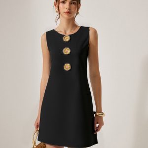 Metal Decor Sleeveless Mini Dress