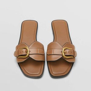 Buckled Strap Slide Sandals