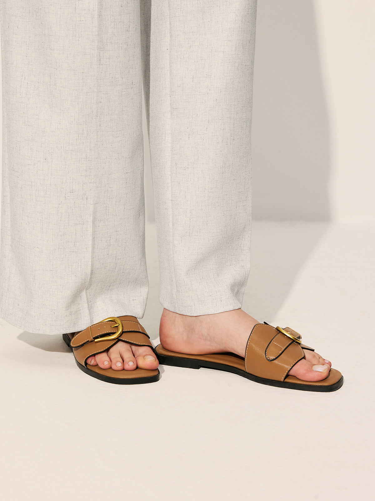 Buckled Strap Slide Sandals - Image 4