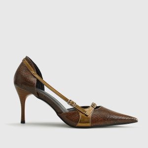 Snakeskin Printed Buckle Pumps