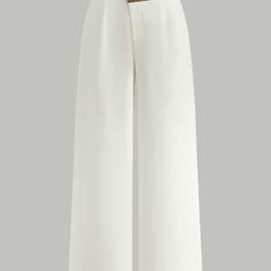 Faux Leather 2-Tone Waist Wide-Leg Pants