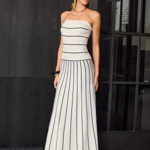 Strapless Striped Maxi Dress
