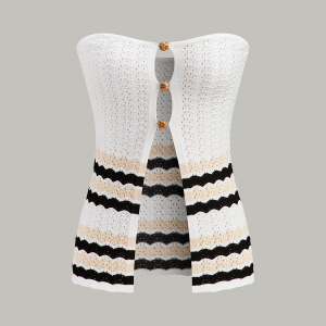 Striped Hem Strapless Knit Top