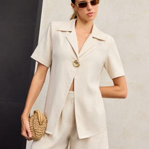 Cotton & Linen Metal Decor Shorts Set