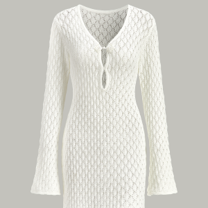 Sheer Knit Sweater Dress with Cut-Out Detail