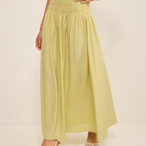 Pleated Linen Smocked Maxi Skirt