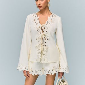 Semi-Sheer Reversible Embroidered-Lace Top
