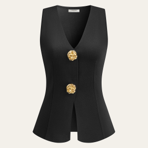 Metal Decor Sleeveless V-Neck Vest
