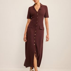 Pocketed Button-Front Maxi Dress