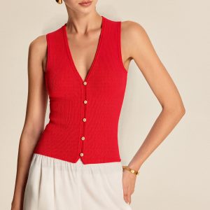 V-Neck Button Down Knitted Vest