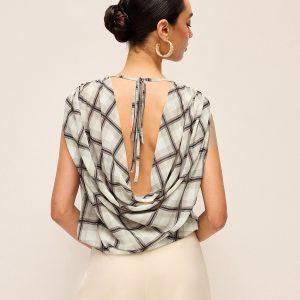 Sleeveless Plaid Backless Chiffon Shirt