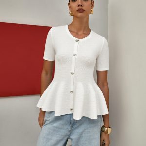 Short-Sleeved Peplum Cardigan