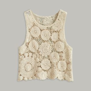 Sheer Sleeveless Cotton Sweater Vest