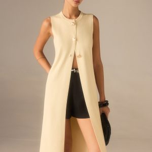 Sleeveless Knit Midi Top with Metal Button Front