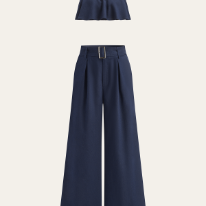 Ruffled Cami Top and Wide-Leg Pants Set