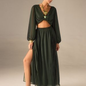 Chiffon Crop Top and Slit Maxi Skirt Set