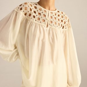 Semi-Sheer Crochet Tencel Blouse