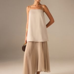 2 in 1 Semi-Sheer Chiffon Cami Maxi Dress