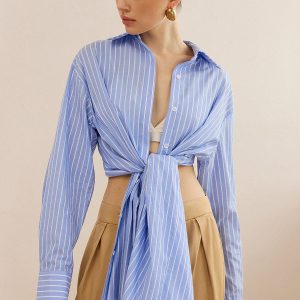 Oversized Striped Knotted Shirt