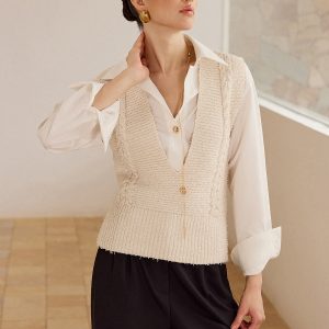 Cable Knit V-Neck Vest