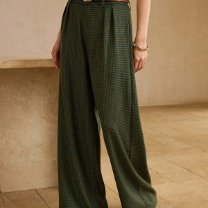 Vintage Plaid High-Waisted Pants with Belt