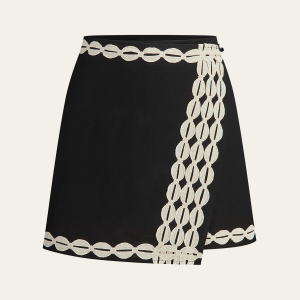 Color-Block Woven-Trim Wrap Mini Skirt