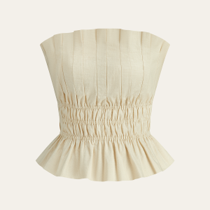 Cotton & Linen Strapless Smocked Peplum Top