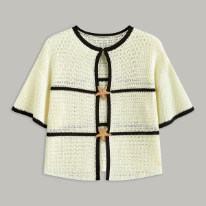 Contrast Trim Starfish Button Knitted Top