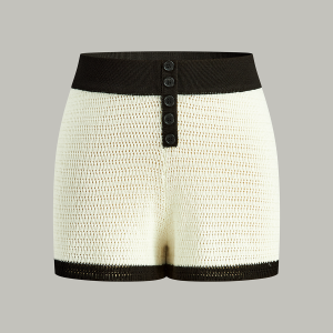 Contrast Trim Button-Front Knitted Shorts
