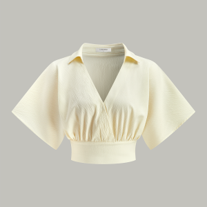 Ruched Short Sleeve Collared Top