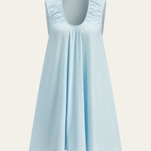 Cotton Ruched Neckline Mini Dress