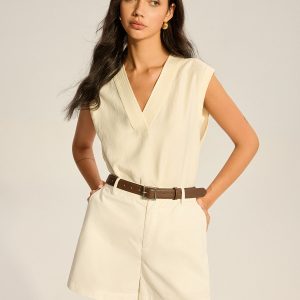 Sleeveless V-Neck Top with Piped Trim