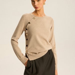 Asymmetric Button Knit Top