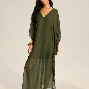 Sheer Chiffon V-Neck Maxi Dress