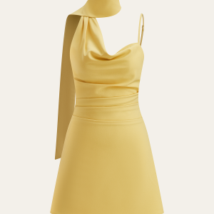 Cowl Neck Mini Dress with Asymmetric Sash Detail