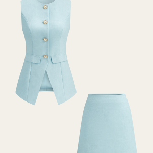 Tweed Pearl Blazer Vest and Mini Skirt Set