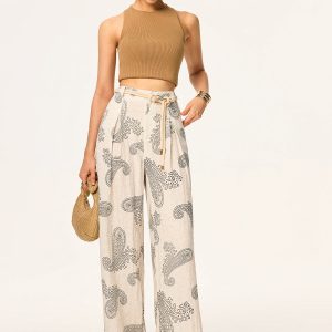 Boho Print Wide-Leg Pants without Belt