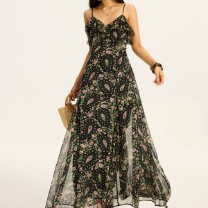 Floral Printed Chiffon Maxi Dress